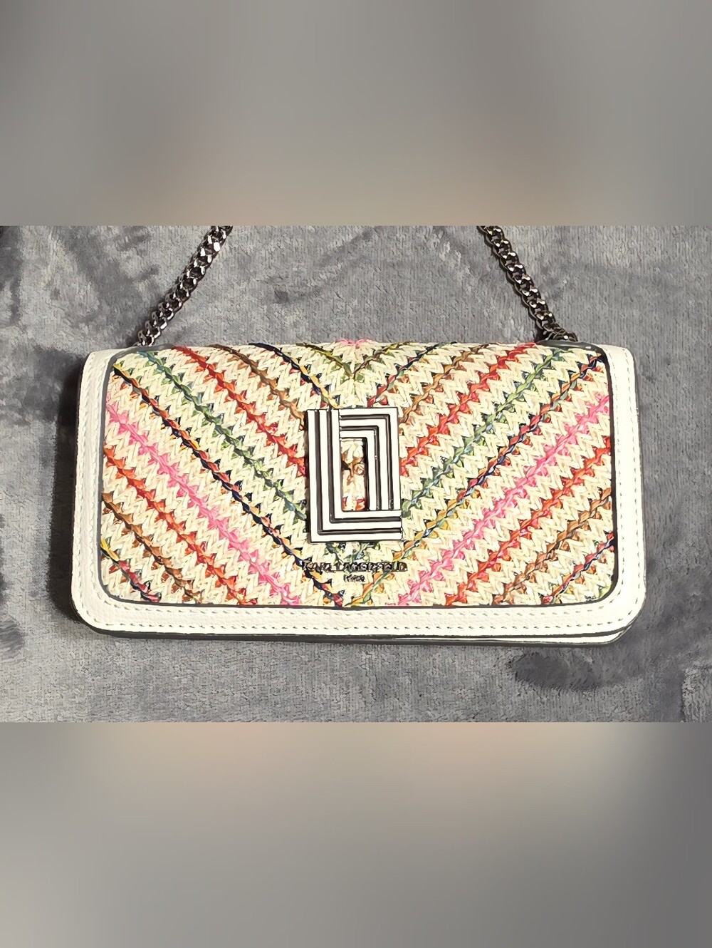 Karl Lagerfeld Multicolor Woven Straw Shoulder Crossbody Bag NEW
